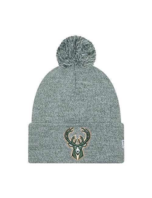 New Era Marled Green Milwaukee Bucks Pom Knit Hat-front