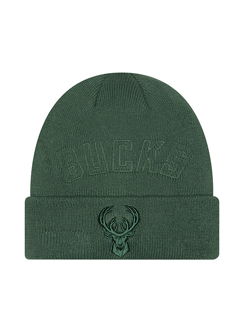 New Era Tonal Green Milwaukee Bucks Knit Hat-front