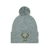 Youth New Era Marled Green Milwaukee Bucks Pom Knit Hat-front