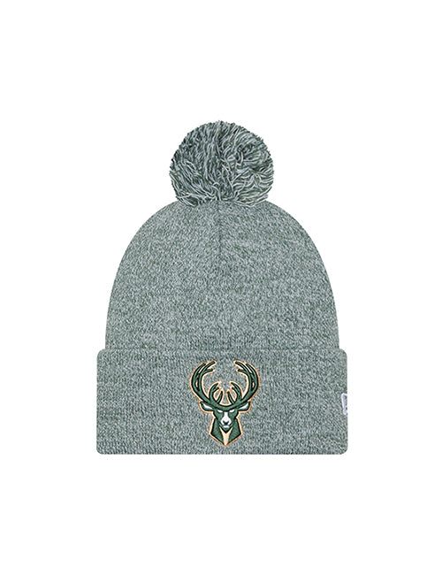 Youth New Era Marled Green Milwaukee Bucks Pom Knit Hat-front