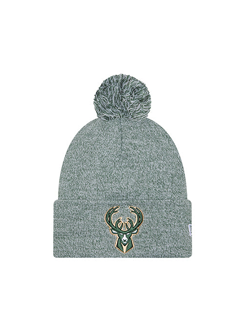 Youth New Era Marled Green Milwaukee Bucks Pom Knit Hat-front