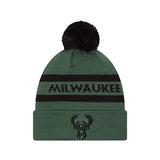 Youth New Era 2-Tone Text Milwaukee Bucks Pom Knit Hat-front