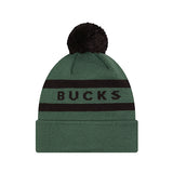 Youth New Era 2-Tone Text Milwaukee Bucks Pom Knit Hat-back