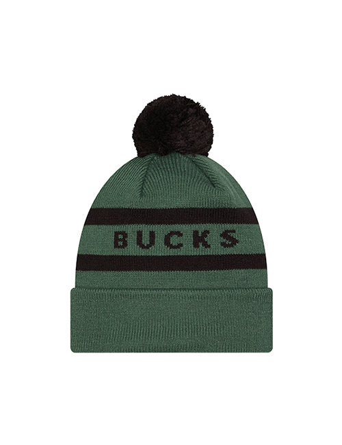 Youth New Era 2-Tone Text Milwaukee Bucks Pom Knit Hat-back