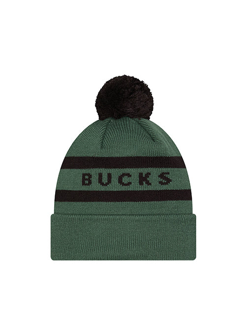 Youth New Era 2-Tone Text Milwaukee Bucks Pom Knit Hat-back