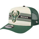 New Era 9FIfity A-Frame Banner Milwaukee Bucks Trucker Snapback Hat=left