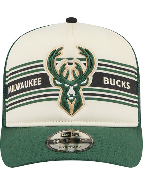 New Era 9FIfity A-Frame Banner Milwaukee Bucks Trucker Snapback Hat-front