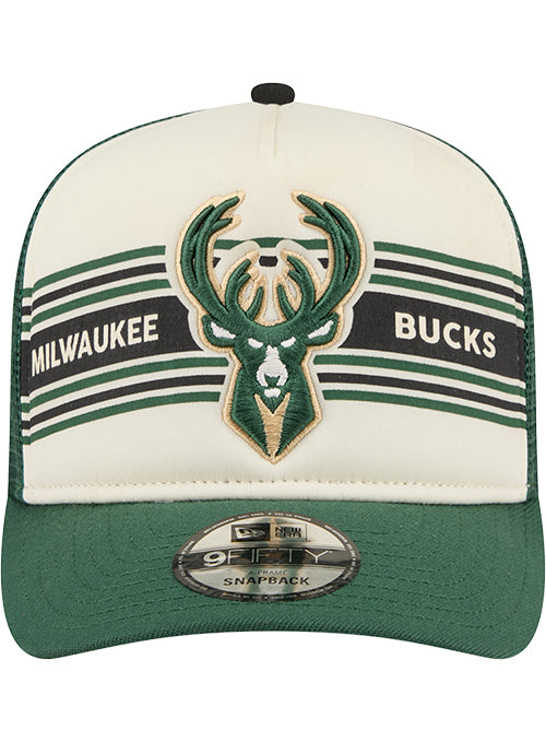 New Era 9FIfity A-Frame Banner Milwaukee Bucks Trucker Snapback Hat-front