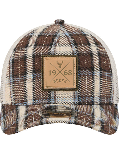 New Era 9Forty M-Crown Plaid Mesh Milwaukee Bucks Snapback Hat-front