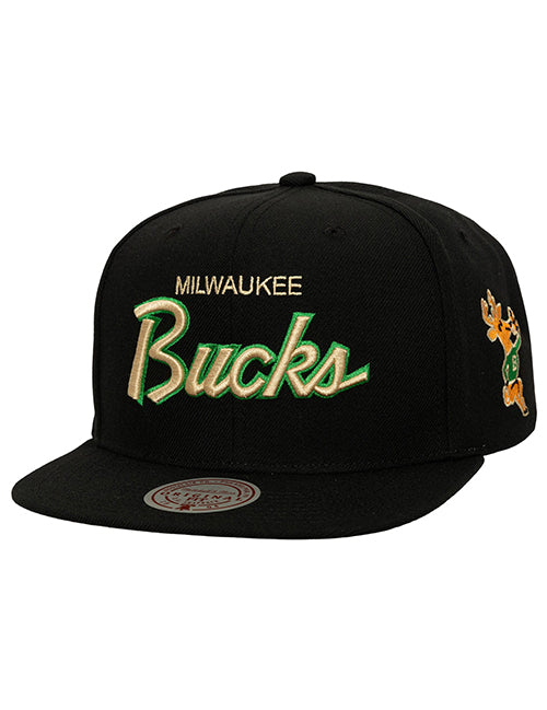 Mitchell & Ness HWC '68 Cream Script Milwaukee Bucks Snapback Hat-front