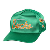 Mitchell & Ness HWC '68 Script Milwaukee Bucks Satin Snapback Hat-front