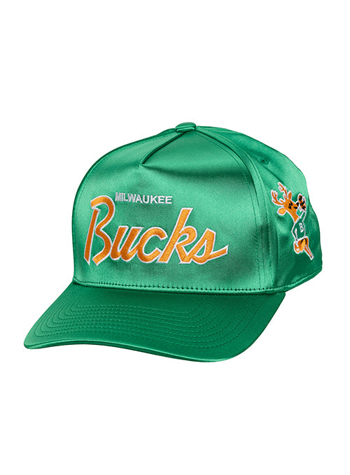 Mitchell & Ness HWC '68 Script Milwaukee Bucks Satin Snapback Hat-front
