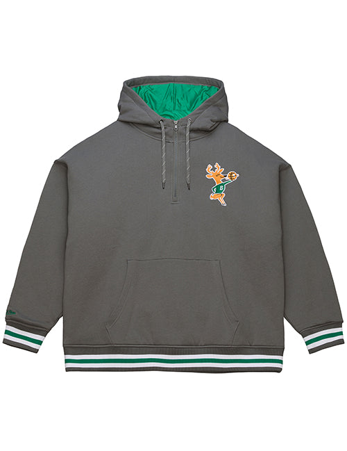 Mitchell & Ness HWC '68 Throw Back Milwaukee Bucks 1/4 Zip Hooded Sweatshirt-front