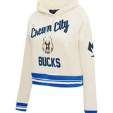 Women's Pro Standard 2025-26 City Edition Milwaukee Bucks Cropped Hooded Sweatshirt-angled front