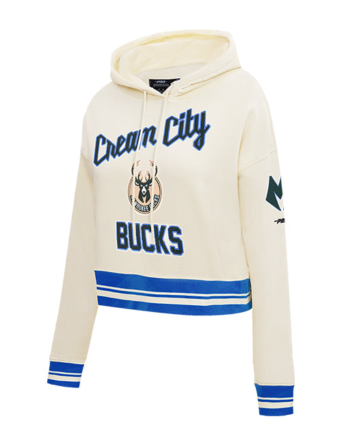 Women's Pro Standard 2025-26 City Edition Milwaukee Bucks Cropped Hooded Sweatshirt-angled front