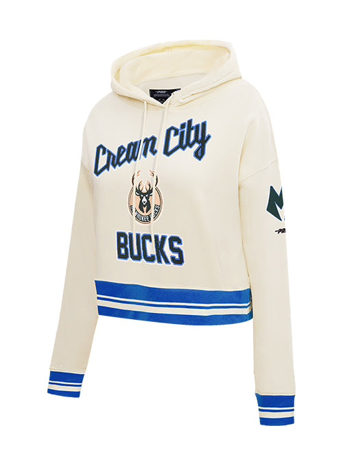 Women's Pro Standard 2025-26 City Edition Milwaukee Bucks Cropped Hooded Sweatshirt-angled front