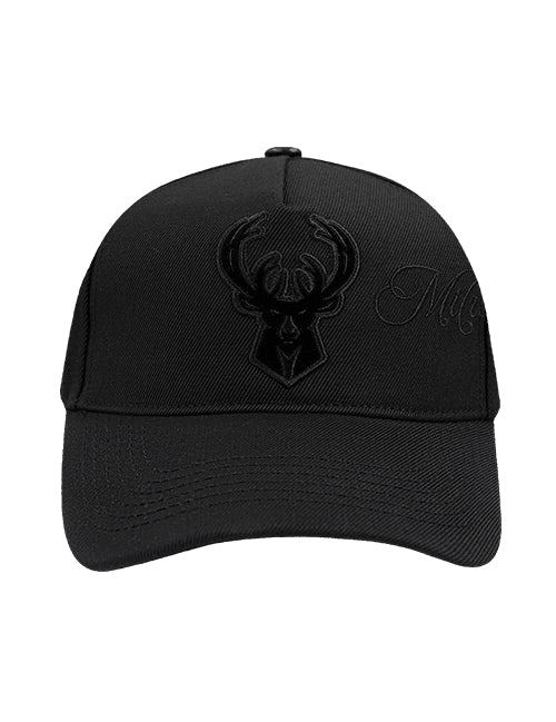 Pro Standard Blackout Milwaukee Bucks Pinch Snapback Hat-front