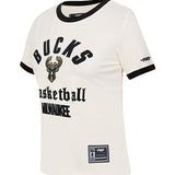 Women's Pro Standard Modern Original Milwaukee Bucks Ringer T-Shirt-angled  front