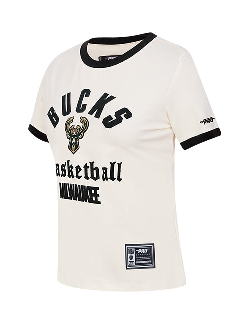Women's Pro Standard Modern Original Milwaukee Bucks Ringer T-Shirt-angled  front