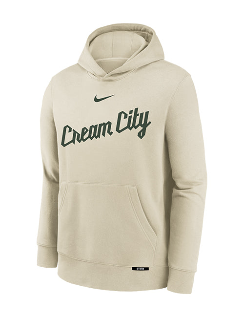 Youth Nike 2025-26 City Edition Club Milwaukee Bucks Hooded Sweatshirt-front