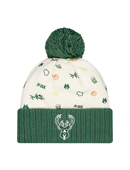 New Era Wisconsin All Over Print Milwaukee Bucks Cuff Pom Knit Hat-back