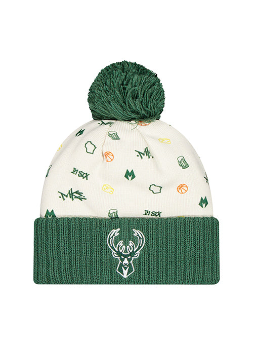 New Era Wisconsin All Over Print Milwaukee Bucks Cuff Pom Knit Hat-back