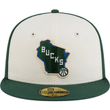 New Era 59Fifty Wisconsin All Over Print Brim Milwaukee Bucks Fitted Hat-front