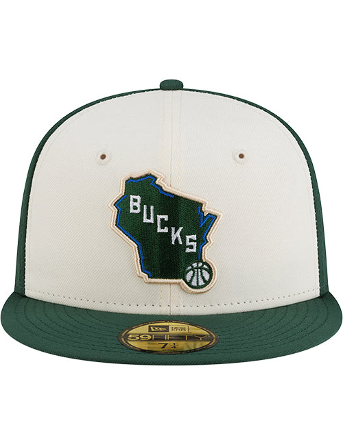New Era 59Fifty Wisconsin All Over Print Brim Milwaukee Bucks Fitted Hat-front