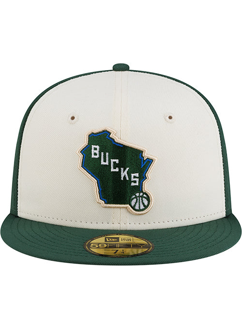 New Era 59Fifty Wisconsin All Over Print Brim Milwaukee Bucks Fitted Hat-front
