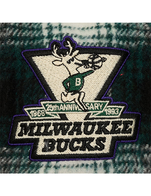 Mitchell & Ness HWC '68 Green Plaid Milwaukee Bucks Snapback Hat-patch