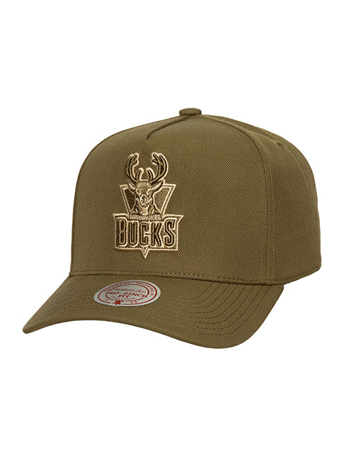 Mitchell & Ness HWC '93 Olive Pinch Milwaukee Bucks Snapback Hat-front