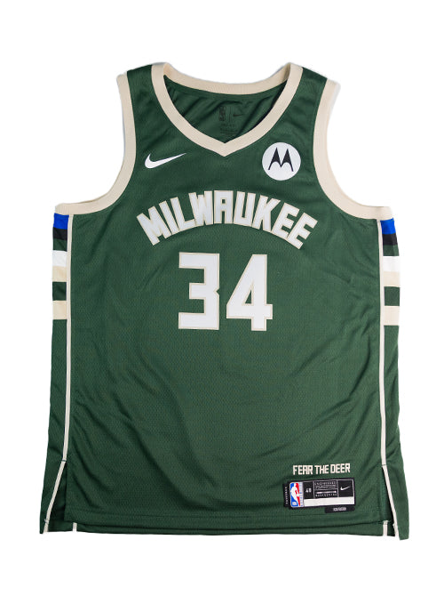 Signed Nike 2022 Icon Edition Giannis Antetokounmpo Milwaukee Bucks Swingman Jersey-front