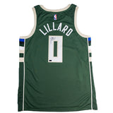 Signed Nike 2022 Icon Edition Damian Lillard Milwaukee Bucks Swingman Jersey-back