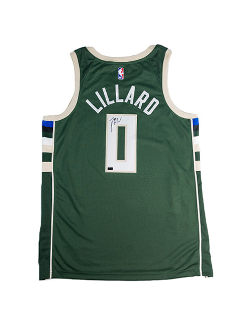 Signed Nike 2022 Icon Edition Damian Lillard Milwaukee Bucks Swingman Jersey-back