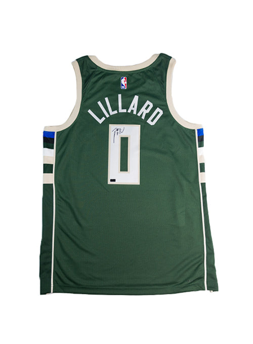 Signed Nike 2022 Icon Edition Damian Lillard Milwaukee Bucks Swingman Jersey-back
