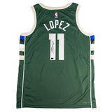 Signed Nike 2022 Icon Edition Brook Lopez Milwaukee Bucks Swingman Jersey-back