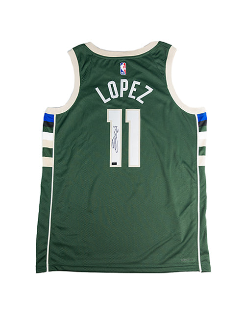 Signed Nike 2022 Icon Edition Brook Lopez Milwaukee Bucks Swingman Jersey-back