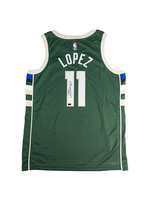 Signed Nike 2022 Icon Edition Brook Lopez Milwaukee Bucks Swingman Jersey-back