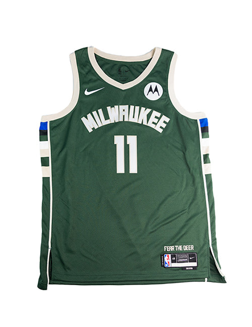 Signed Nike 2022 Icon Edition Brook Lopez Milwaukee Bucks Swingman Jersey-front