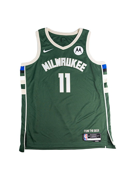 Signed Nike 2022 Icon Edition Brook Lopez Milwaukee Bucks Swingman Jersey-front