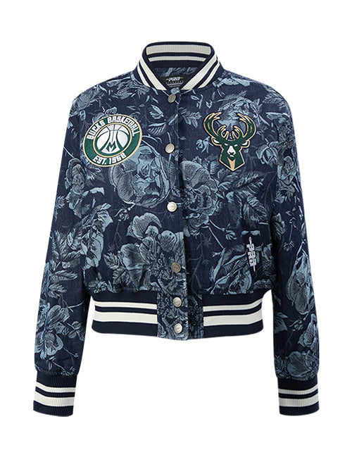 Women's Pro Standard Denim Rose Milwaukee Bucks Cropped Jacket-front