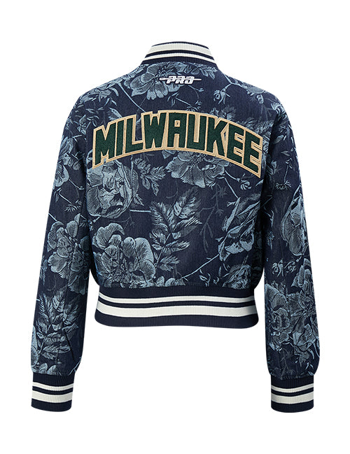 Women's Pro Standard Denim Rose Milwaukee Bucks Cropped Jacket-back