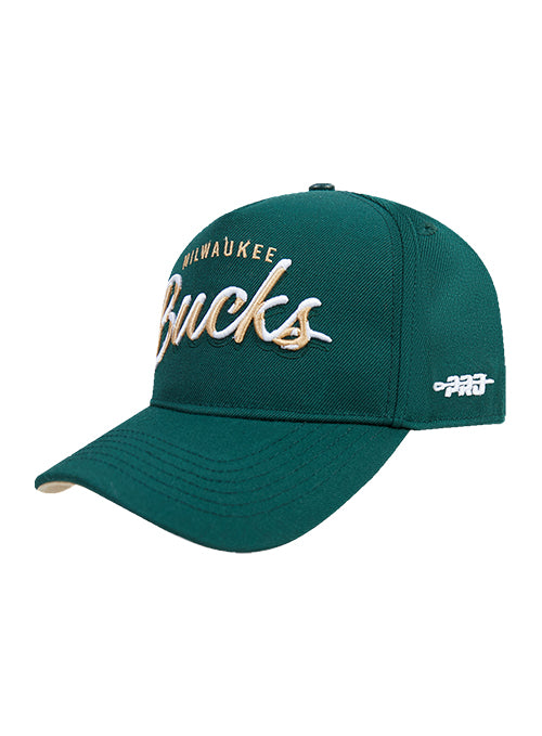 Pro Standard Script Milwaukee Bucks Wool Snapback Hat-left