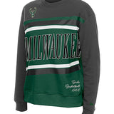 Women's New Era Game Day Slash Milwaukee Bucks Crewneck Sweatshirt-front