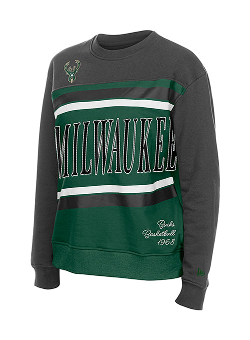 Women's New Era Game Day Slash Milwaukee Bucks Crewneck Sweatshirt-front