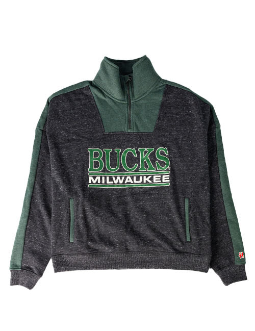 Women's Homage Wordmark Milwaukee Bucks 1/4 Zip Sweatshirt