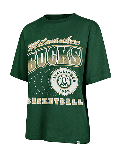 Women's '47 Brand Foundation Shimmer Shot Milwaukee Bucks T-Shirt-front