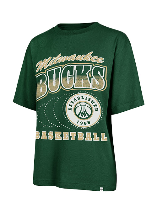 Women's '47 Brand Foundation Shimmer Shot Milwaukee Bucks T-Shirt-front