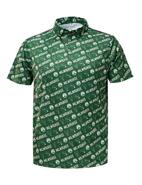 Bucks Pro Shop All Over Print Milwaukee Bucks Polo-front