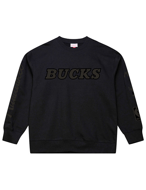 Mitchell & Ness HWC '68 Phantom Black Milwaukee Bucks Crewneck Sweatshirt-front